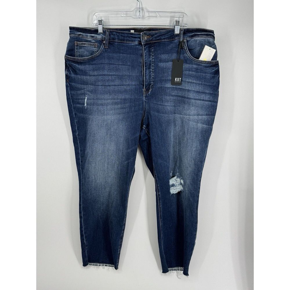 Kut From The Kloth High Rise Rachael Fab Ab Mom Jean‎ Distressed Plus Size 22W